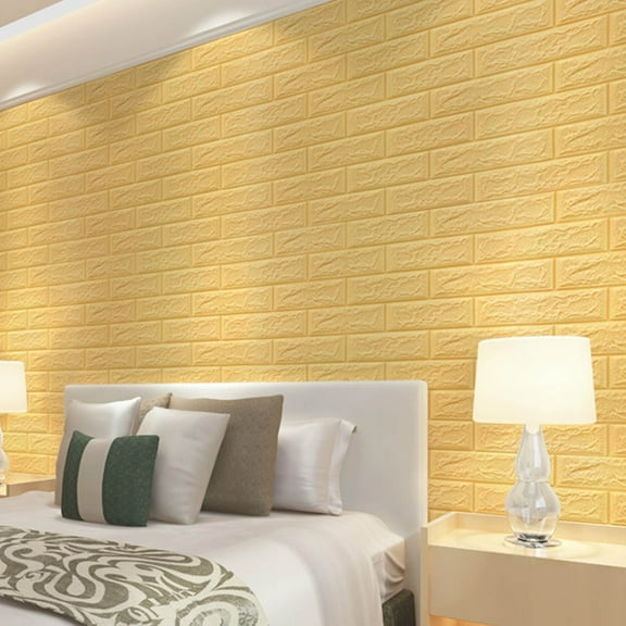 WWV 3D Brick Wallpaper Panels PE Foam Self Adhesive Wall Decals 2 Pack Embossed Stone Texture Soundproof Cushion for Living Room Bedroom Kids Room 35x38.5cm