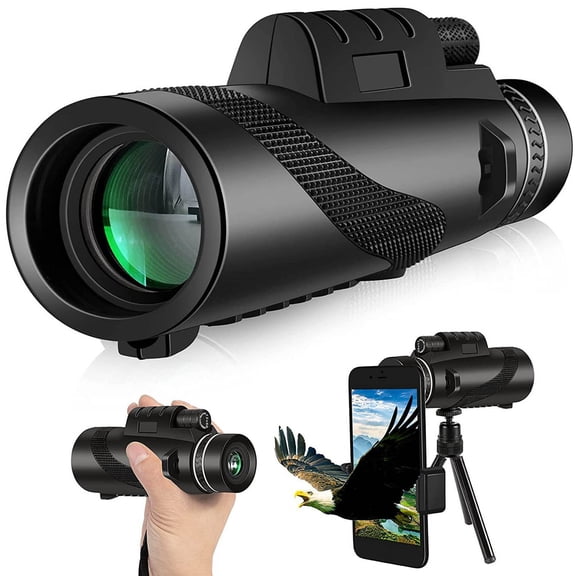 WWV 50x60 Monocular Telescope with Smartphone Adapter and Tripod Low Light Night Vision High Resolution Monocular for Bird Watching Concert Travel Kit 1 Set