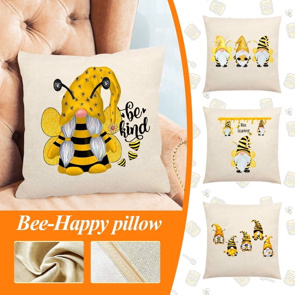 WWV Bumble Bee Pillow Cover Set 4 Pack 18x18 Inch Linen Look Cushion Covers with Hidden Zipper for Sofa Couch Patio Spring Summer Decor Covers Only