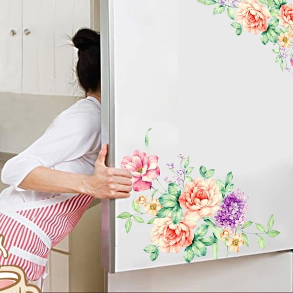 WWV Colorful Peony PVC Wall Sticker Decorative Flower Decal Removable Waterproof Fridge Wardrobe Bathroom Kitchen Floral Home Decor 20 x 30 cm 1 Piece