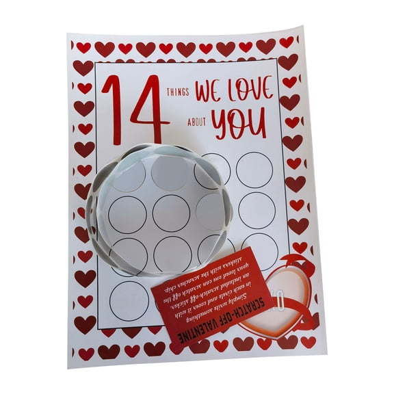 WWV Commemorative Scratch Off Card Print 14 Things I Love About You DIY Surprise Gift Poster with Stickers for Couples Anniversary Commemorative Valentines Day 11x8.3in