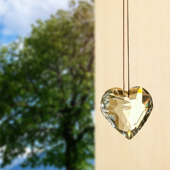 WWV Crystal Suncatcher Hanging Prism Heart Pendant 1.77in Glass Rainbow Maker with Faceted Crystals for Window Christmas Tree Decor Gift for Home Office