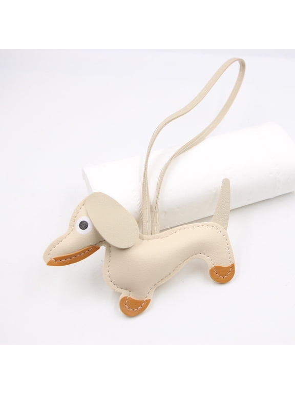 Cute Leather Sausage Dog Keychain Hand Stitched Bag Charm Phone Pendant Car Key Ring Cute Dachshund Accessory Surprise Birthday Gift for Family Friend Dog Lovers Women Men