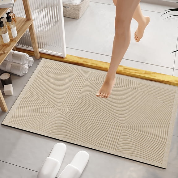 WWV Diatomite Bath Mat 16x24in Quick Dry Absorbent Non Slip Bathroom Rug with Rubber Backing Durable Shower Toilet Floor Mat Creamy Style Easy Clean 1 Piece