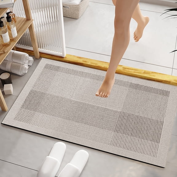 WWV Diatomite Bath Mat 16x24in Quick Dry Absorbent Non Slip Bathroom Rug with Rubber Backing Durable Shower Toilet Floor Mat Creamy Style Easy Clean 1 Piece
