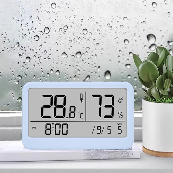 WWV Digital Alarm Clock Temperature Humidity Display Indoor Electronic Thermometer Hygrometer Multi-Function Home Bedroom Office Nursery Desk Kitchen Light Blue