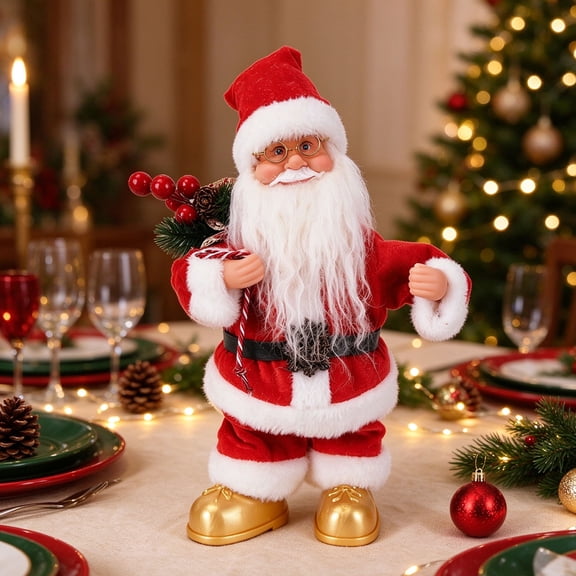 WWV Electric Jumping Santa Figurine Animated Christmas Decoration with Red Suit Candy Cane for Tabletop Mantel Shelf Window Sill Holiday Home Decor