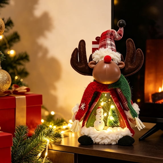 WWV Exquisite Lighted Christmas Glowing Figurine Set Santa Snowman Reindeer with Warm LED Mini Scene Table Decor for Home Party Mantel Shelf Holiday Display Gift for Mom Wife Girls