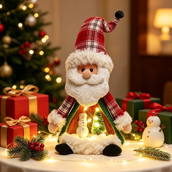 WWV Exquisite Lighted Christmas Glowing Figurine Set Santa Snowman Reindeer with Warm LED Mini Scene Table Decor for Home Party Mantel Shelf Holiday Display Gift for Mom Wife Girls
