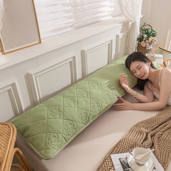 WWV Extra Long Double Pillowcase Quilted Full Wrap 18x47 Inch Oversize Body Pillow Cover Breathable Polyester Non Slip Button Closure Machine Washable 120x48cm 1 Piece