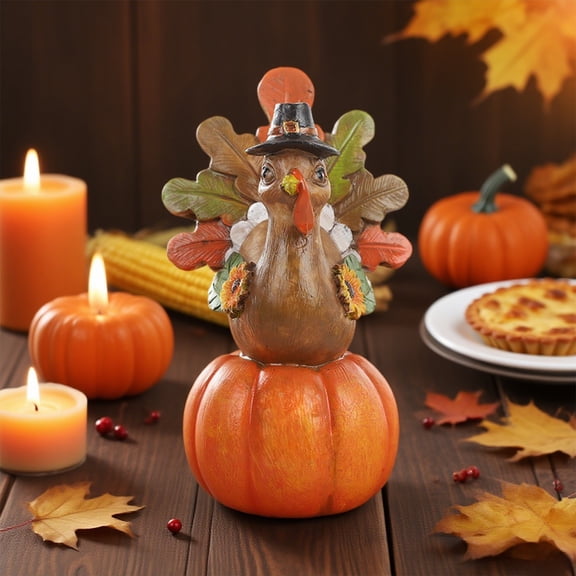 WWV Festive Table Decor Resin Pumpkin Turkey Figurine Desktop Ornament Fall Harvest Decoration for Dining Table Shelf Entryway Easy Clean Stable Base 1 Piece