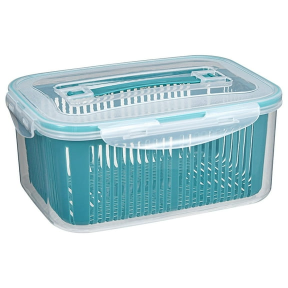 WWV Fruit Vegetable Storage Container For Fridge With Drain Basket And Airtight Lid Produce Keeper For Berries Lettuce Meal Prep BPA Free 1 Pack