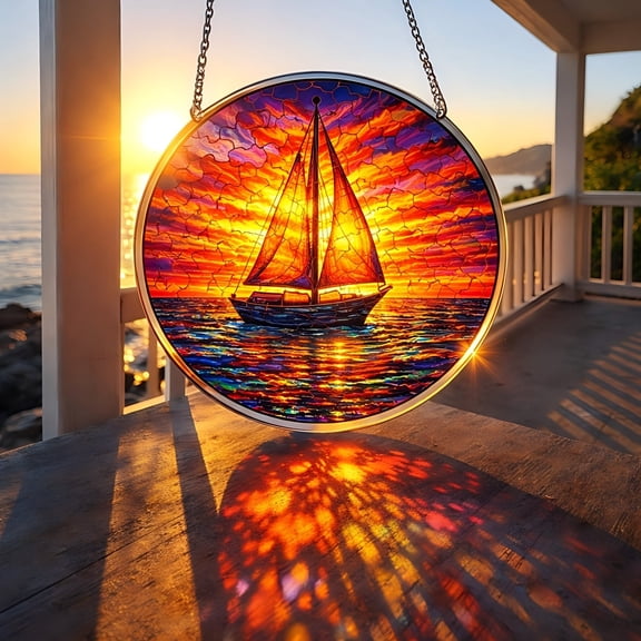 WWV Hanging Art Decor Round Puzzle Style Sun Catcher Ornament Decorative Window Patio Wall Pendant Chain Display Home Garden Gift