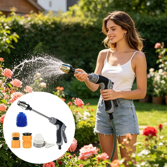WWV High Pressure Hose Nozzle Sprayer Multi Function Water Jet with 3 Spray Modes Fits 1/2 and 3/4 Hoses for Car Wash Garden Patio Window Cleaning Kit
