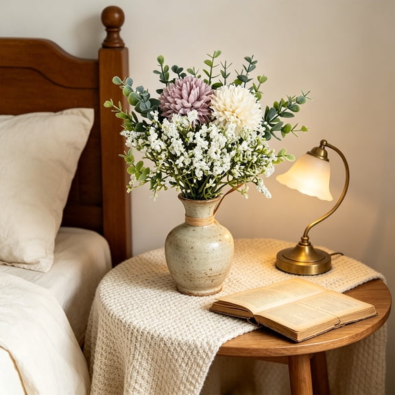 WWV Home Decor Artificial Green Plant Hydrangea Baby's Breath Bouquet for Wedding Photography Table Vase Gift for Mom
