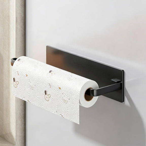 WWV Magnetic Kitchen Paper Towel Rack No Drill Wall Mount Holder for Paper Towels Plastic Wrap and Foil Storage Black