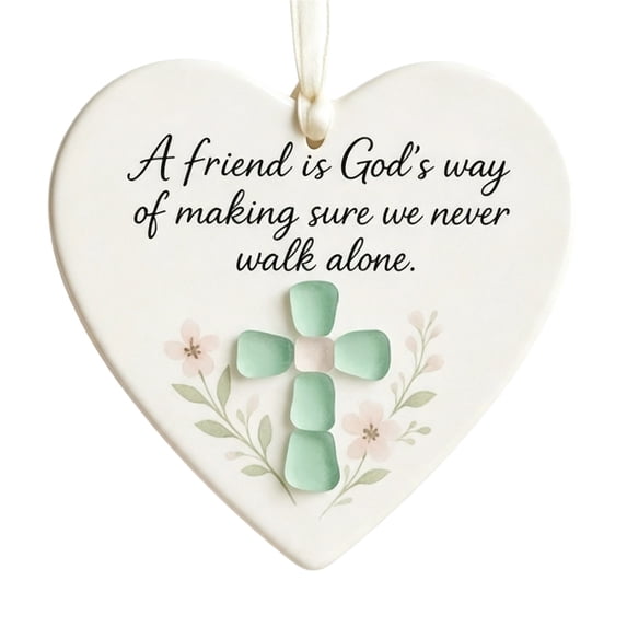 WWV Meaningful Gift Sea Glass Heart Ornament Friendship Gift Acrylic Hanging Keepsake with Quote for Best Friend Sister Birthday Christmas Home Decor