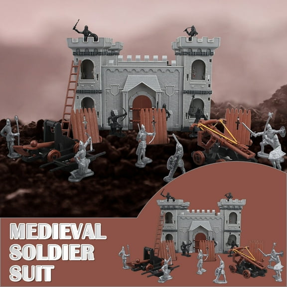 WWV Medieval Castle DIY Model Toy Set Assembled Plastic PVC Castle Playset Includes Soldiers Ladder Catapult Siege Stones Educational Craft for Kids Ages 6 Plus 1 Set
