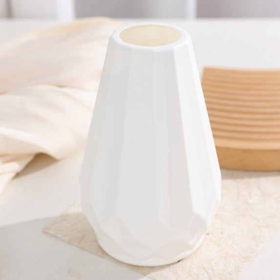 WWV Modern White Plastic Flower Vase 15x10x10cm Minimalist Tabletop Pot Decorative Planter Lightweight Durable Home Office Accent Piece
