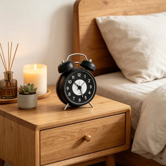 WWV Round Alarm Clock Battery Operated Classic Low Light Visible Face Quiet Table Desk Bedroom Office Dorm Home Living Room Nightstand Daily Black