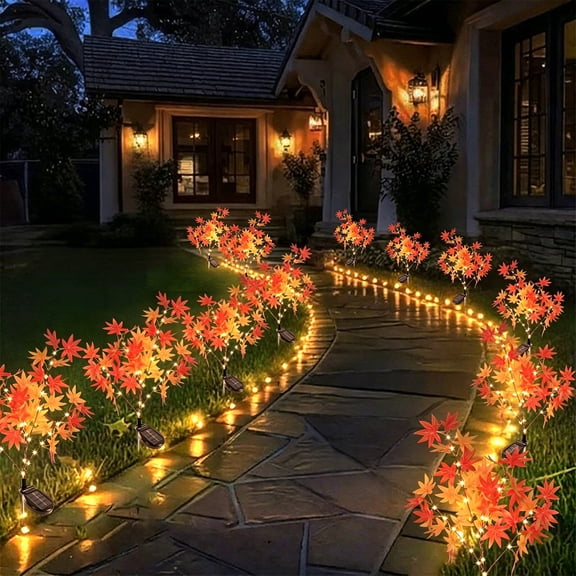 WWV Solar Fall Thanksgiving Decorations Outdoor, Simulation Maple Leaf Ground Plug-In Lamp Waterproof Landscape Light for Courtyard Garden Patio Pathway Festive Seasonal Decoration,29.53in Orange