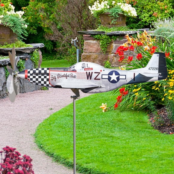 WWV Stainless Steel Airplane Weather Vane Outdoor Wind Sculpture Durable Patio Garden Weathervane Aviation Style Spinning Art Installation Assembly Required 1 Piece
