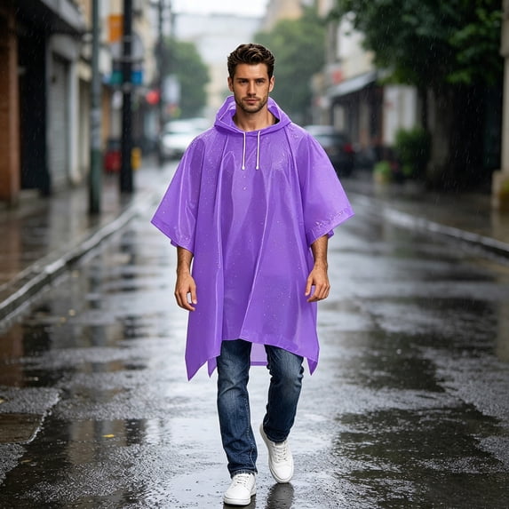 WWV Waterproof Adult Rain Ponchos Waterproof Thickened Cloak Raincoat Portable Adult Poncho for Outdoor Hiking Cycling Non Disposable Reusable Purple