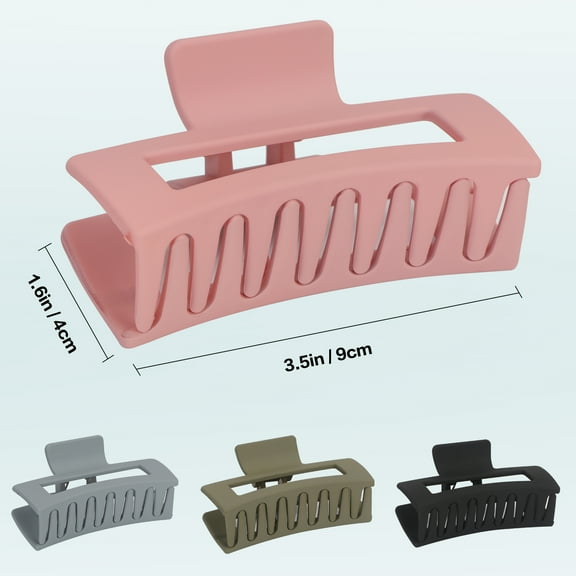 WWW 4 PCS Hair Claw Clips for Women, 3.5 Inch Matte Big Claw Clips Strong Hold Non-Slip Barrettes Rectangular Jaw Clips for Long Thin Thick Hair (Black,Pink,Green,Gray)