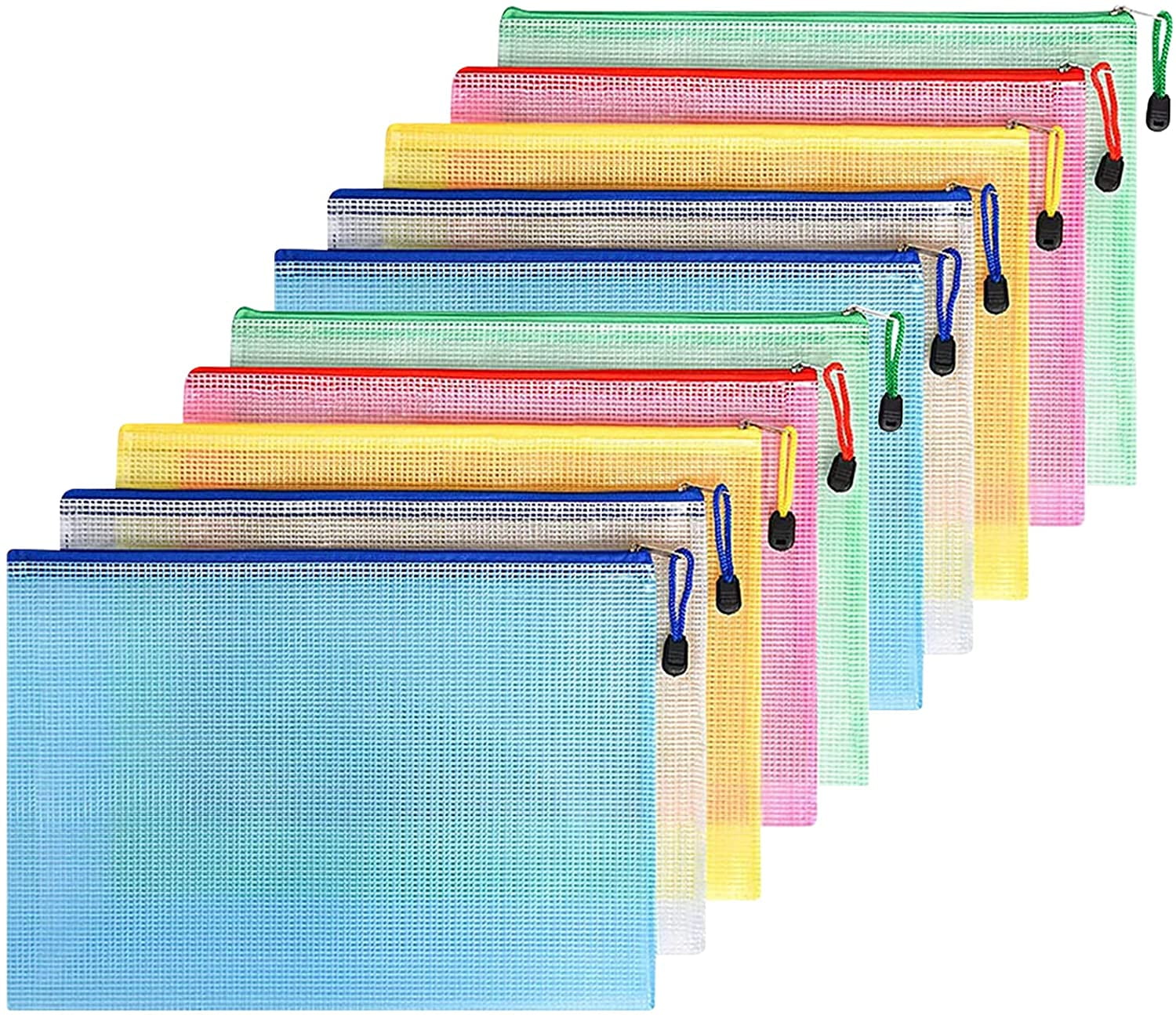 WWW A5 Plastic Zip Wallets, 10PCS Mesh Zipper Document