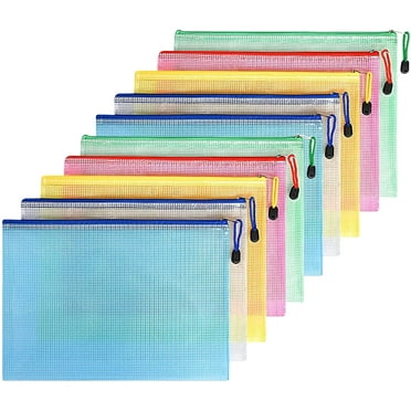 WWW A4 Plastic Zip Wallets Folder, 10PCS Mesh Zipper Pouch Document Wallet, A4 Zipper File Folders, Zip Lock Bags for School Offic