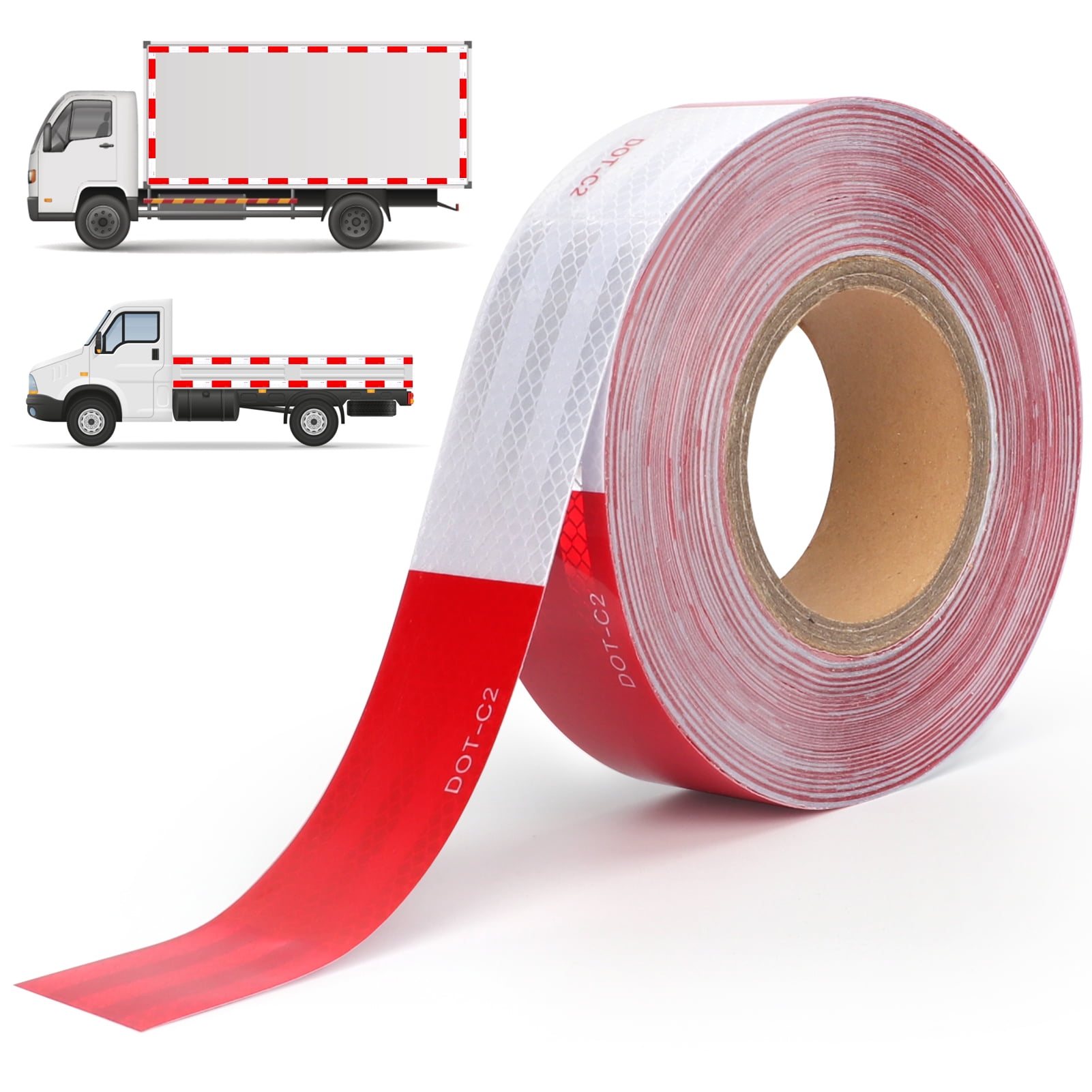 THKULKME DOT-C2 Reflective Tape 2 inch x 100 Feet Red White Reflector Adhesive Conspicuity Outdoor Waterproof Tape for Trailers, Trucks, Vehicles