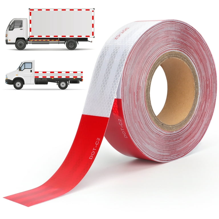 WWW DOT-C2 Reflective Safety Tape 2 in x 100 ft Red White Waterproof Self Adhesive Trailer Tape Outdoor Safety Caution Reflector Conspuicy for