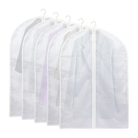 WWW Garment Bags, 5Pck Garment Dust Cover Clothes Storage Bags with Zipper for Suits, Dresses, Costumes, Uniforms Translucent & Waterproof  L Size