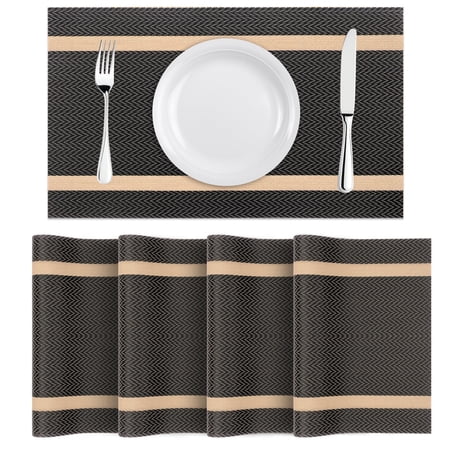 WWW Heat-Resistant Placemats, Set of 4,Stain Resistant Washable PVC Table Mats,Kitchen Table mats for Dining Kitchen Table Black