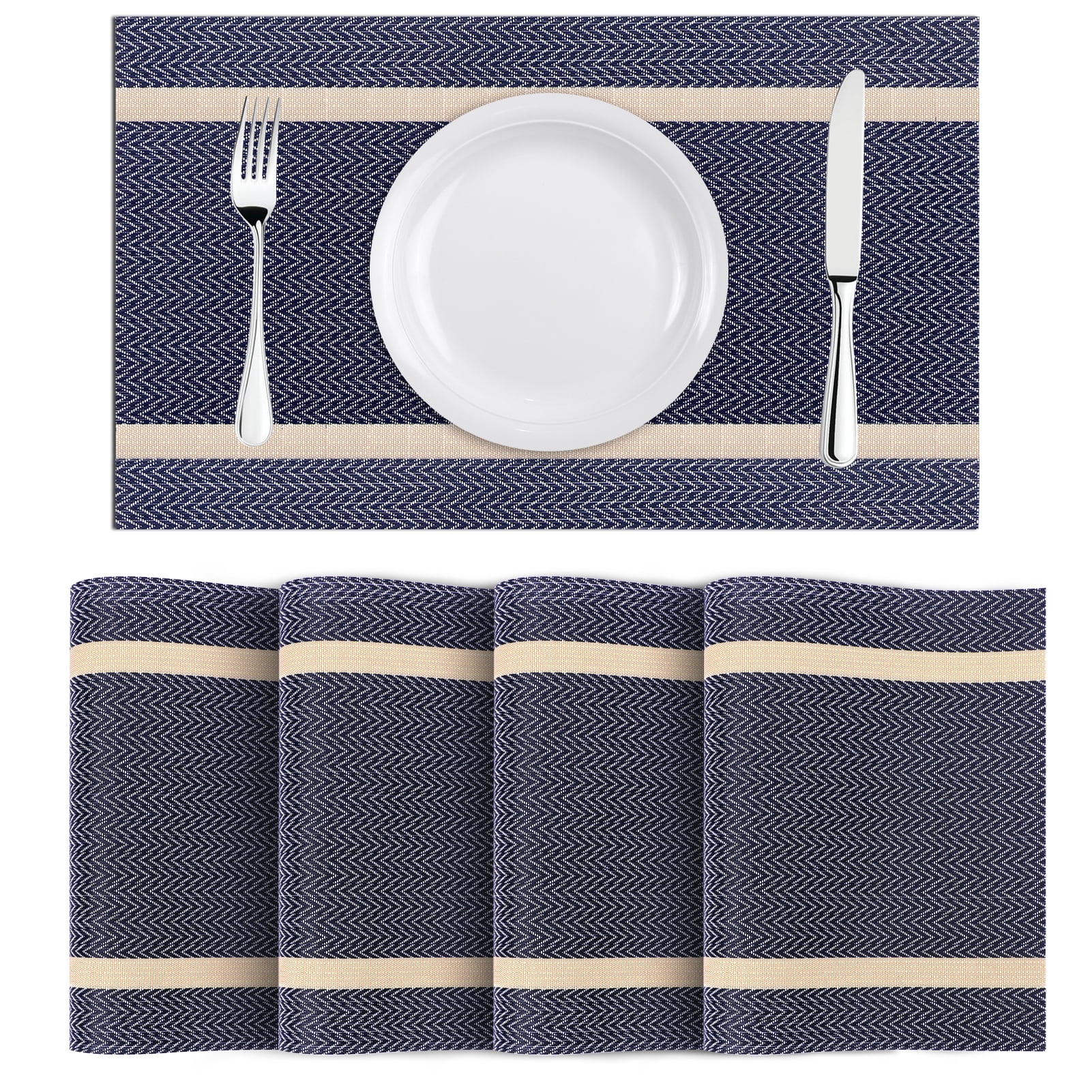 Oval Table Mats Set of 6, Faux Leather Placemats, Heat Resistant &  Waterproof(Navy/Grey)