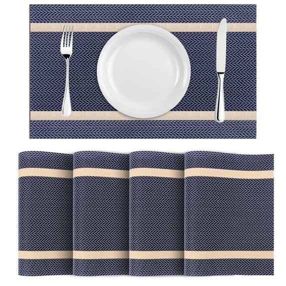 WWW Heat-Resistant Placemats, Set of 4,Stain Resistant Washable PVC Table Mats,Kitchen Table mats for Dining Kitchen Table Navy Blue