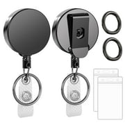 2 Pack ELV Self Retractable ID Badge Holder Key Reel, Heavy Duty, 32 Inches  Cord, Carabiner Key Chain, Hold Up to 15 Keys and Tools (Black)