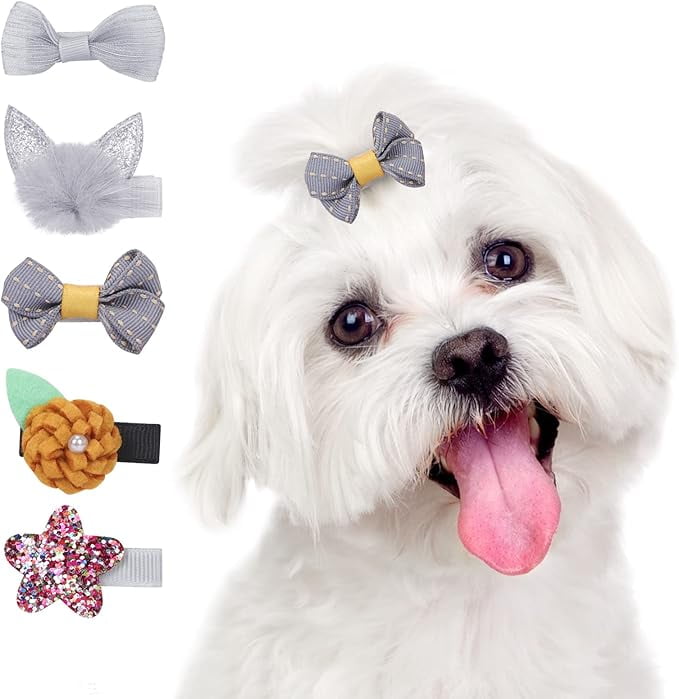 WWW Small Dog Hair Clips 5 Pcs Cat Dog Hair Bows Girls Puppies Hair
