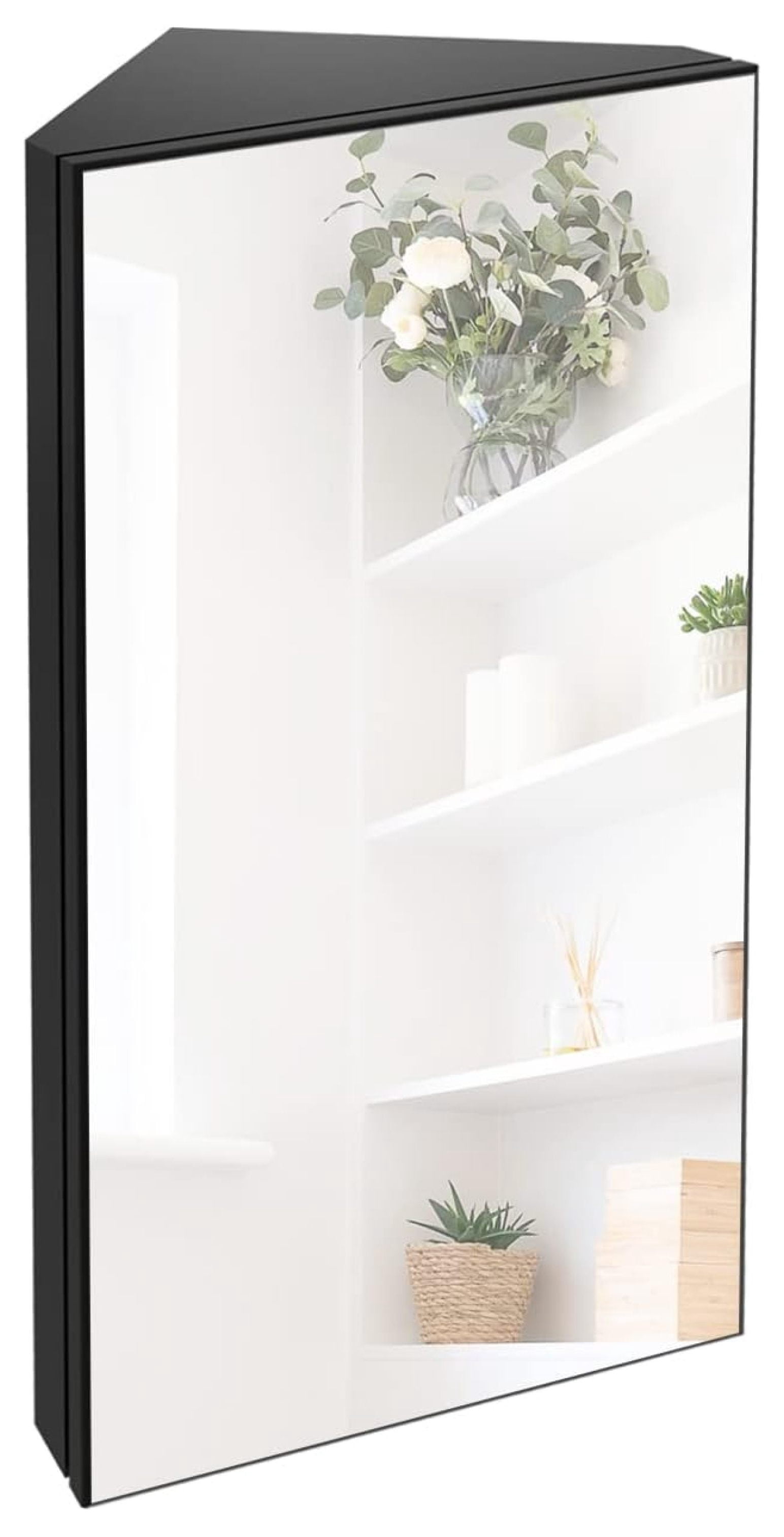 WWXBTM 24" Bathroom Corner Medicine Cabinet with Mirror, Black Bathroom ...