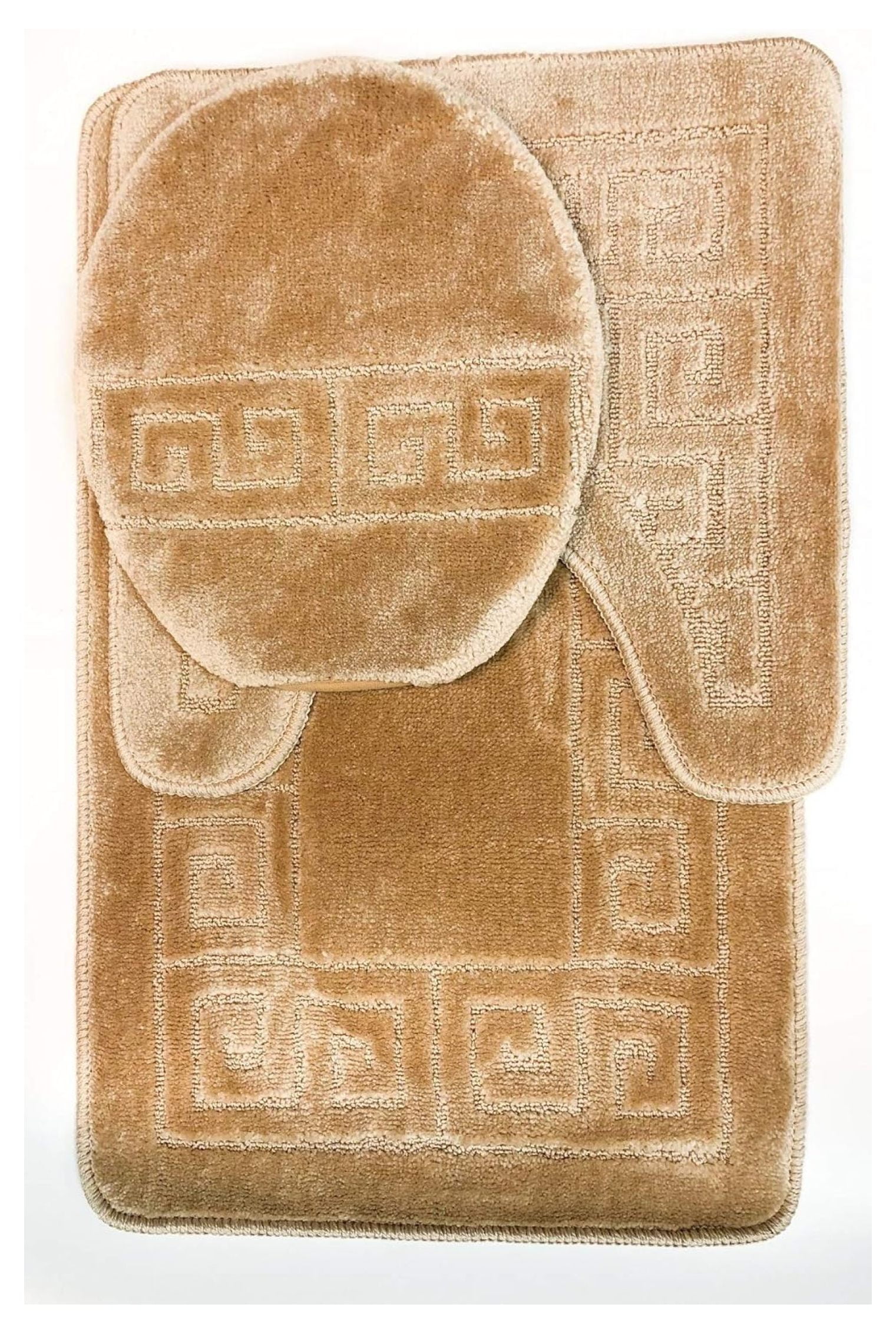 Beige 3-Piece Polypropylene Bath Rug Set with Contour Mat and Lid Cover