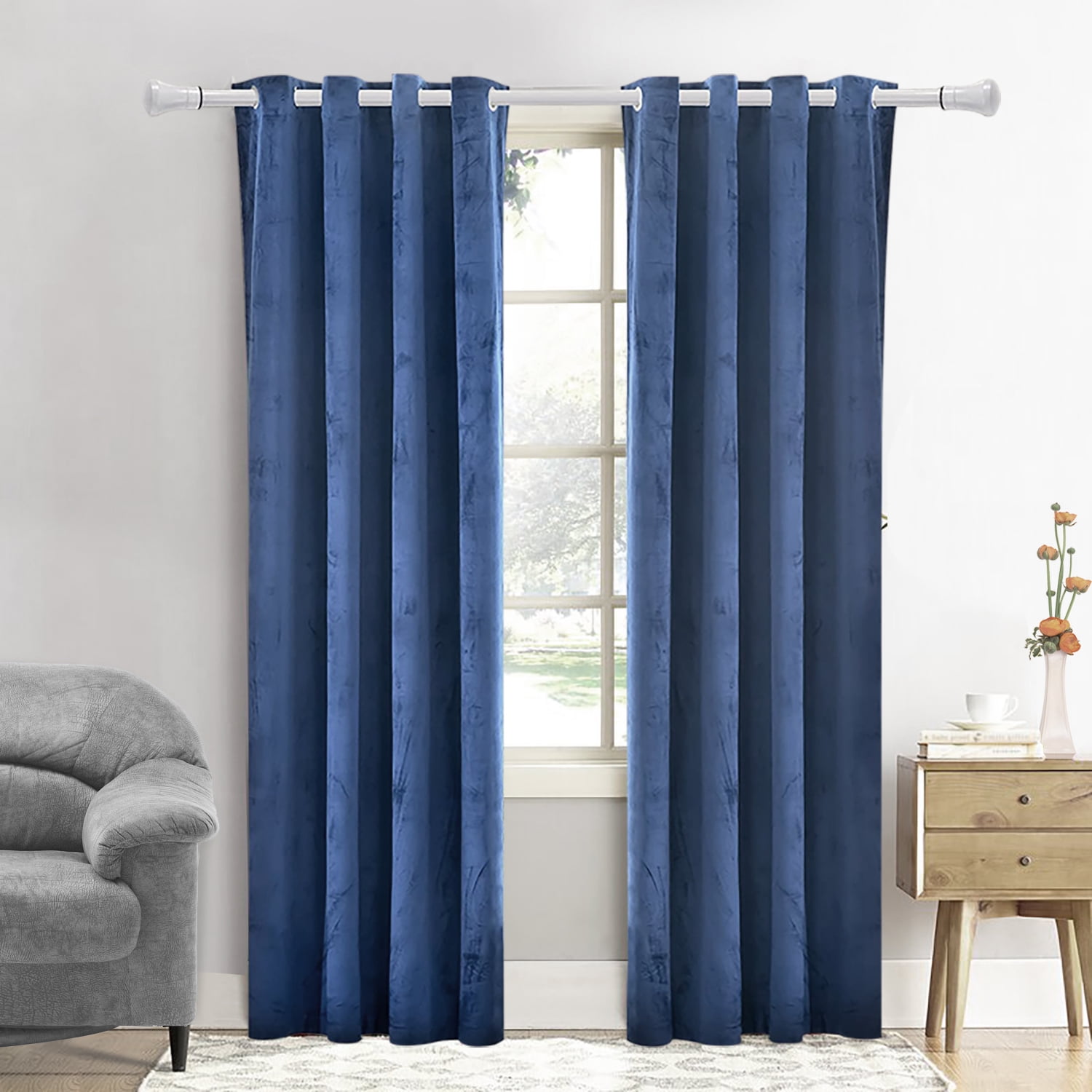 WWisewater 2 Panels Velvet Curtains Grommet Curtains ,Patio Door Drapes, Light Blocking Curtain,Blackout Curtains, Royal Blue, 52x96 inch