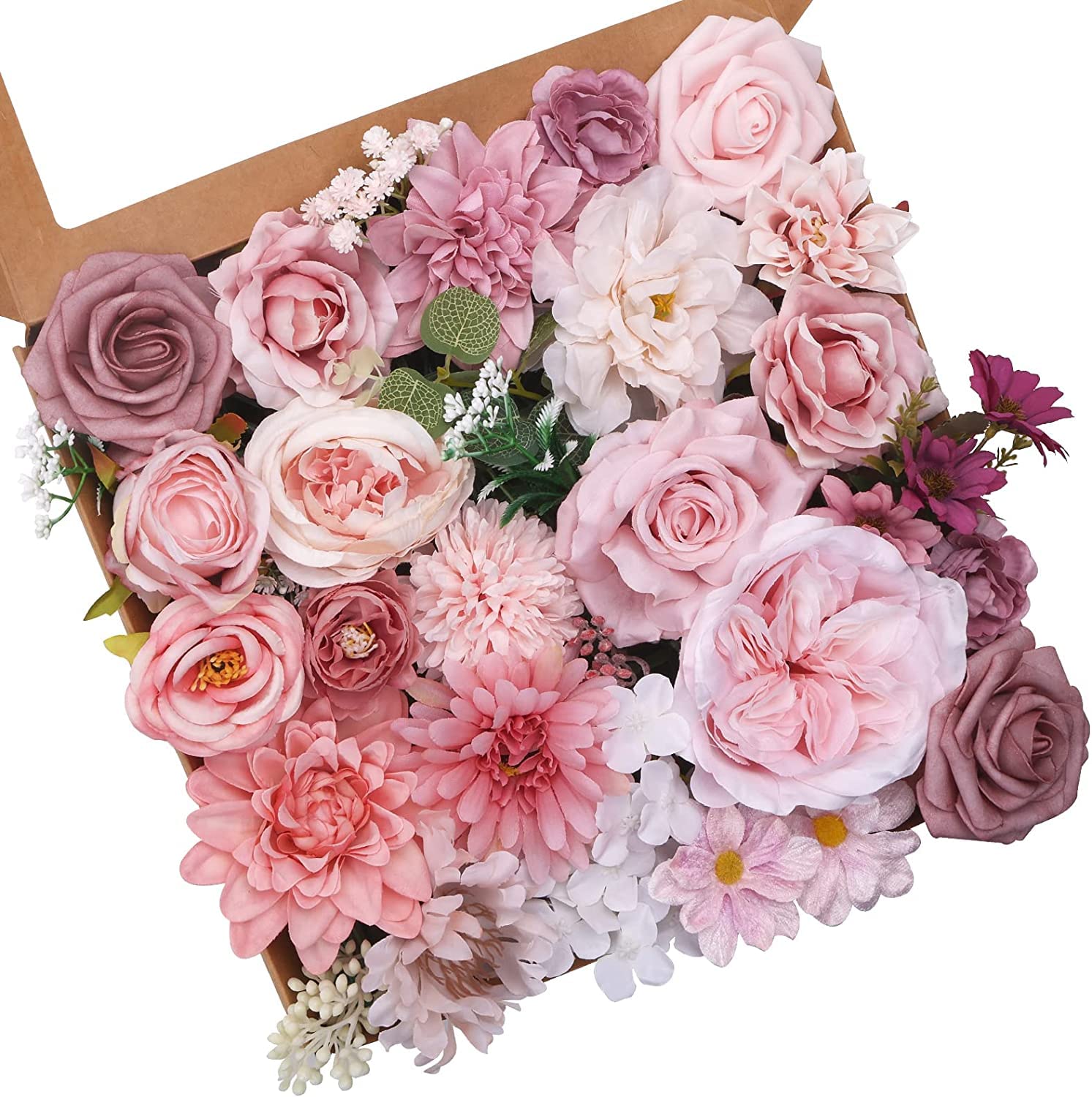WXBOOM Artificial Pink Flowers Combo Box Set, Fake Blush Pink Roses