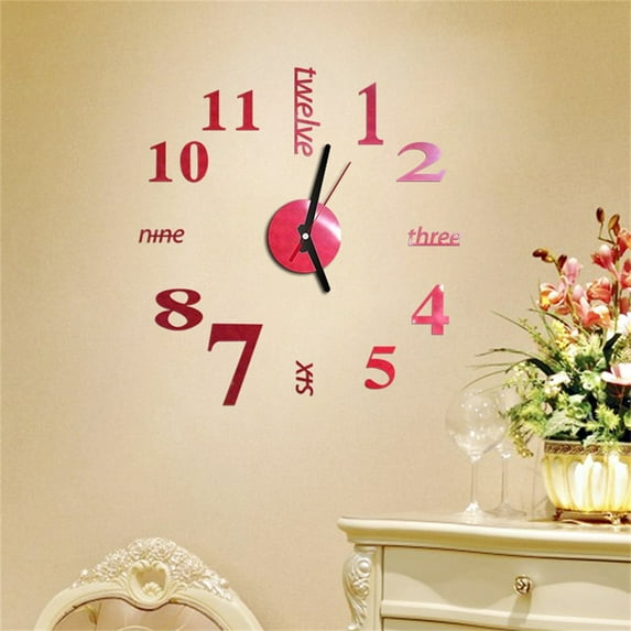 WXC12 3D DIY Roman Numbers Acrylic Mirror Wall Sticker Clock Home Decor Mural Decals