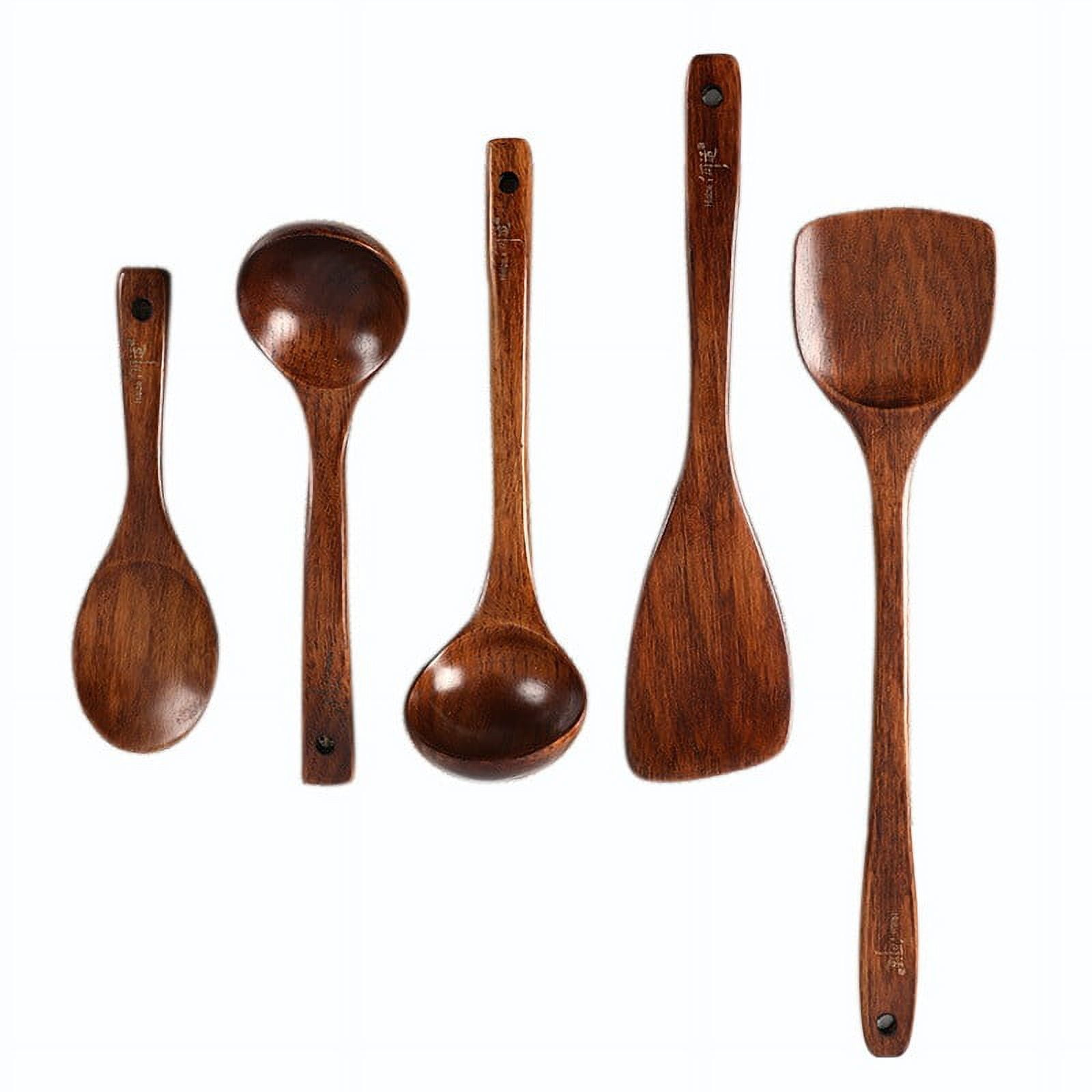 WXC12 5-Piece Natural Komu Cooking Utensils Set,kitchen Utensils Set , Wooden Cooking Utensils,wooden Spoons For Cooking,Comfort Grip Cooking Spoon Rice