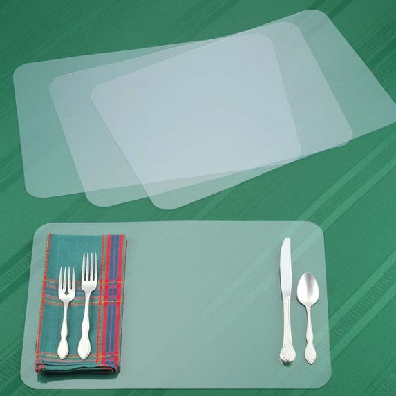 WXC12 Multi-Use Clear Plastic Placemats Set Of 4 - Wipeable Plastic Sheets 18x12 Inch, Table Protector For Home And Kitchen