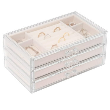 WXC12 Velvet Transparent Jewelry Storage Box Ladies Jewelry Box (With 3 Drawers)