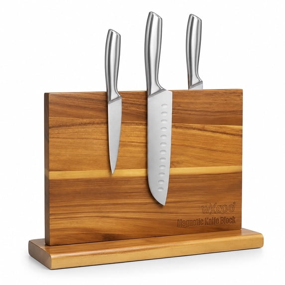 Up Blocker WXCOO 15.3 Inch Large Double-Sided Solid Wood Magnetic Knife Block ...