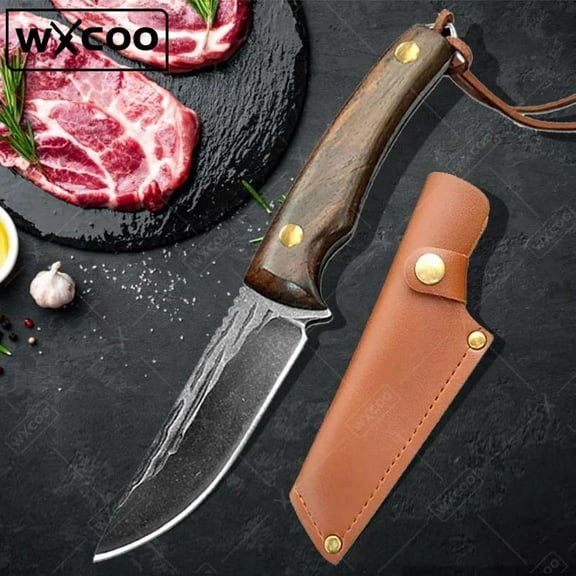 WXCOO 1PC Hand Forged Boning Knife Professional Utility Kitchen Knife Meat Cleaver Slicing Chef Knife Peeling Fruit Butcher Wooden Handle