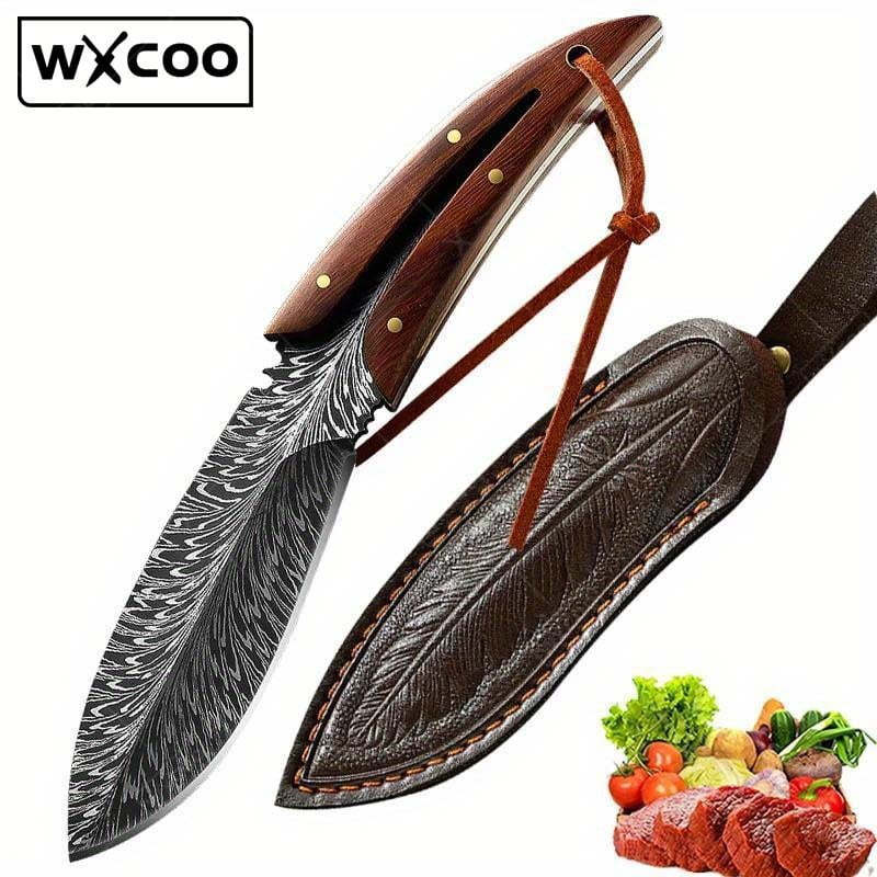 WXCOO 1PC Kitchen Knife Feather Pattern Knife Boning Knife With Sheath ...