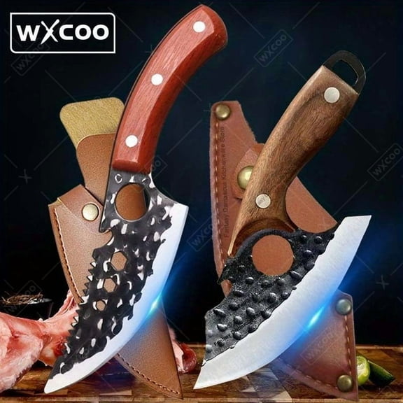 WXCOO 2 Pcs, Multipurpose Knife Kitchen Utility Butcher Cutting Paring Meat Cleavers Hand Forged Boning Knife Cheese Pizza Small Pocket Kitchen Knives Stainless Steel Slicing Cooking Mini Knife